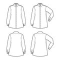 Shirt trapeze technical fashion illustration with elbow folded long sleeves with cuff, classic regular collar, oversized