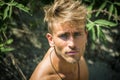 Shirtless blond young man seen from above Royalty Free Stock Photo