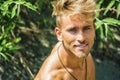 Shirtless blond young man seen from above Royalty Free Stock Photo