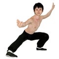 Shirtless Chinese Boy Striking A Kung Fu Pose