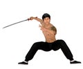 Shirtless Chinese Sword Fighter 3D Render