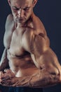 Shirtless male bodybuilder with muscular build strong abs showing. Shot of healthy muscular young man. Perfect fit, six Royalty Free Stock Photo