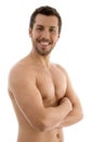 Shirtless male with folded hands Royalty Free Stock Photo