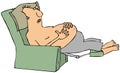 Shirtless man asleep in a chair