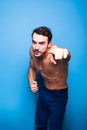 Shirtless man with beard on blue background Royalty Free Stock Photo