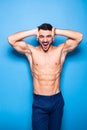 Shirtless man with beard on blue background Royalty Free Stock Photo