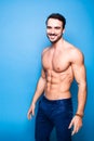 Shirtless man with beard on blue background Royalty Free Stock Photo