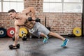 Shirtless man exercising with dumbbell Royalty Free Stock Photo