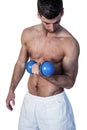 Shirtless man holding dumbbell Royalty Free Stock Photo