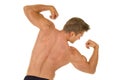 Shirtless strong man flex back tilt look side Royalty Free Stock Photo