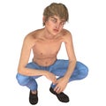 Shirtless Teen in Jeans 3D Render