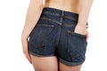 Shirtless woman in jeans shorts. Royalty Free Stock Photo