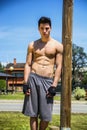 Shirtless young man resting after workout outdoor Royalty Free Stock Photo