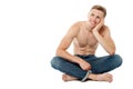 Shirtless young man thinking something Royalty Free Stock Photo