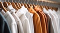 shirts and pullovers on hangers in a wardrobe Royalty Free Stock Photo