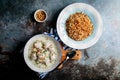 shish barak with nuts served in a dish top view isolared on wooden table