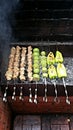 Shish kebab and grilled vegetables. Royalty Free Stock Photo