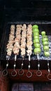 Shish kebab and grilled vegetables. Royalty Free Stock Photo