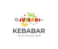 Shish kebab logo design. Meat skewer with vegetable vector design