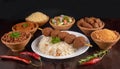 Shish kebab with mixed rice, kibbe and variety of ethnic lebanese food.