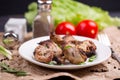 Shish kebab with onions and rosemary and tomatoes Royalty Free Stock Photo