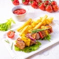 shish kebab skewers with marinated ham meat paprika and red onion Royalty Free Stock Photo