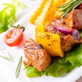 shish kebab skewers with marinated ham meat paprika and red onion Royalty Free Stock Photo