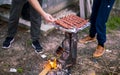 Shish kebabs on barbecue stove. Turkish barbecue. Royalty Free Stock Photo