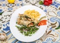 Shish Tawook Sandwich shawarma wraps with fries served in dish isolated on table top view of arabic food Royalty Free Stock Photo