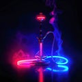 shisha in hookah smoke with colored neon light on black background