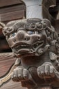Shishi Lion and Baku or zoubana Tapir Nosing wooden carved guardian of Marishisonten-do Temple. Kyoto, Japan