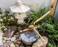 Shishi Odoshi Japanese Bamboo Water Fountain in Zen Garden Royalty Free Stock Photo