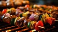 Shishkabob skewered with grilled vegetables. Generative AI Royalty Free Stock Photo