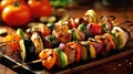 Shishkabob skewered with grilled vegetables. Generative AI Royalty Free Stock Photo