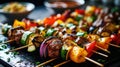 Shishkabob skewered with grilled vegetables. Generative AI Royalty Free Stock Photo