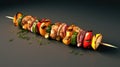 Shishkabob skewered with grilled vegetables. Generative AI Royalty Free Stock Photo
