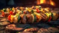 Shishkabob skewered with grilled vegetables. Generative AI Royalty Free Stock Photo