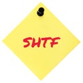 Shit Hits The Fan initialism SHTF red marker written text preppers notice, societal collapse preparedness concept, isolated yellow Royalty Free Stock Photo