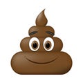 Shit icon, smiling face, poop emoticon isolated on white background