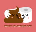 Shit and toilet paper love. Lovers kiss. Valentine`s Day. 14 February. Toilet Romatic Valentine