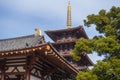 Five-storied Pagoda in Shitennoji Temple, Osaka, Japan. Medium Shot, Low Angle View Royalty Free Stock Photo