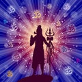 Shiva in brilliant galactic space. Greeting card for Maha Shivratri, a Hindu festival celebrated of Lord Shiva. Om or Aum Indian Royalty Free Stock Photo