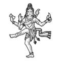 Shiva indian god engraving vector illustration