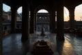 Shiva Lingam temple at Maheshwar, India. Architectural details of stone carvings.