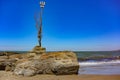 Shiva's face and Trident totem on Vagator beach, Goa, India. The northernmost beach of Bardez Taluka in Goa. March Royalty Free Stock Photo