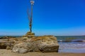 Shiva's face and Trident totem on Vagator beach, Goa, India. The northernmost beach of Bardez Taluka in Goa. March Royalty Free Stock Photo