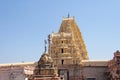 Shiva Virupaksha Temple. Hampi, Karnataka, India. White yellow restored temple against the blue sky. Carving stone Royalty Free Stock Photo