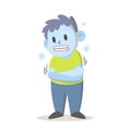 Shivering boy feeling cold, freezing temperature, cold weather. Cartoon character design. Flat vector illustration Royalty Free Stock Photo