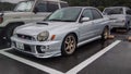 Shizuoka Japan September 8 2018 a silver Subaru Impreza WRX STI in a parking lot Royalty Free Stock Photo