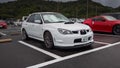 Shizuoka Japan September 8 2018 a white Subaru Impreza WRX STI in a parking lot Royalty Free Stock Photo